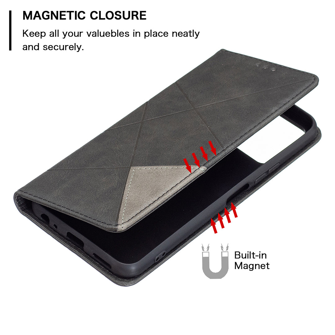 For vivo Y21 Scratch-resistant Rhombus-Like Protective Phone Cover Imprinting Card Slots Design Leather Stand Phone Case