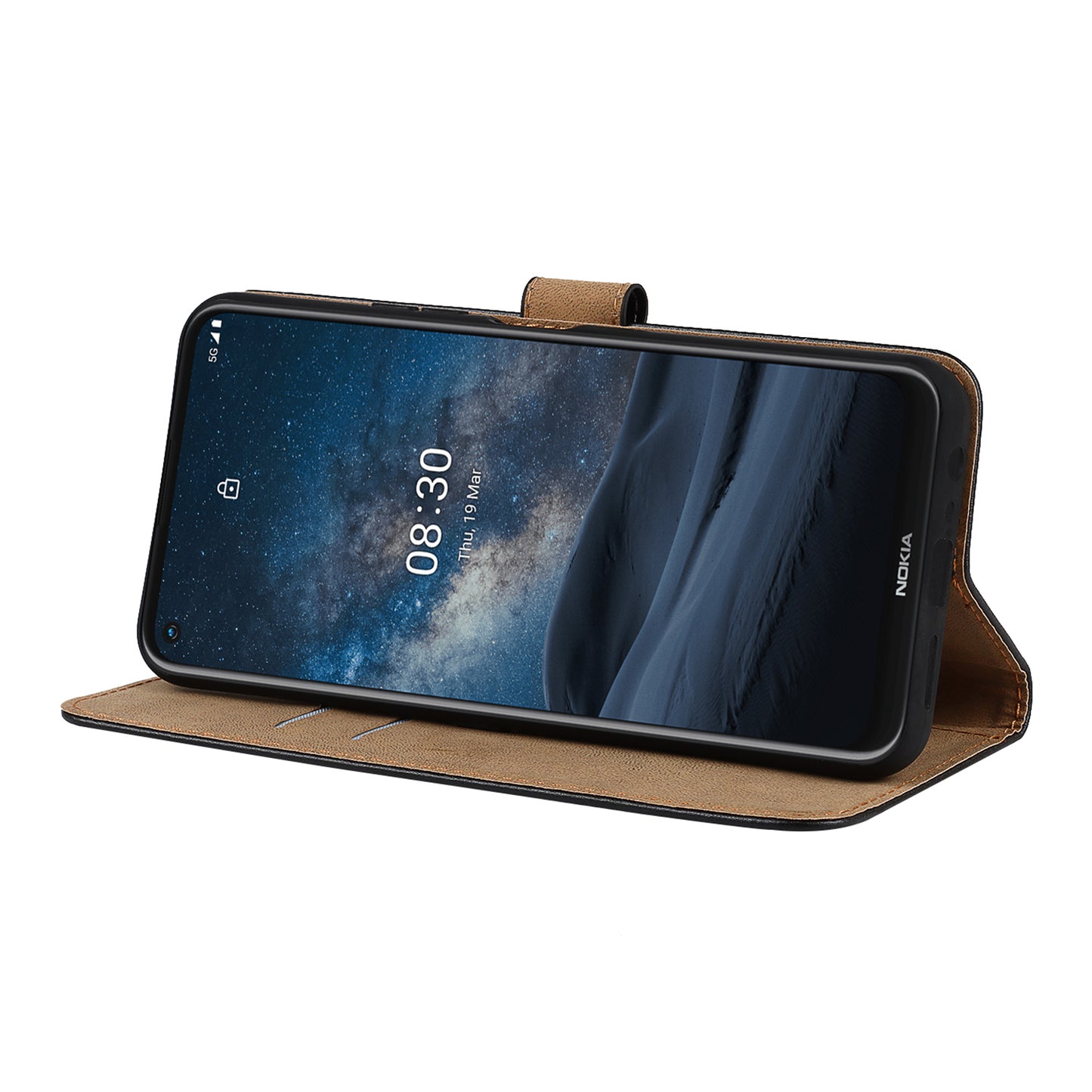 Genuine Leather Phone Protector Dual-Sided Magnetic Clasp Anti-Drop Wallet Card Slot Stand Phone Case for Nokia 8.3 5G