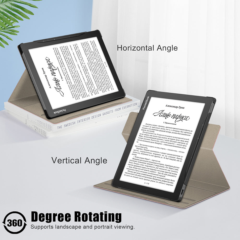 For PocketBook InkPad Lite PB970 Rotary Kickstand Pen Holder Case Dual-Angle Anti-Scratch Textured Surface Cover