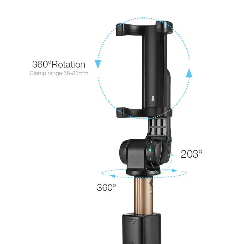 Portable Extendable Smartphone Holder Selfie Stick Tripod with Bluetooth Self Timer, Clamp Width: 56-90mm