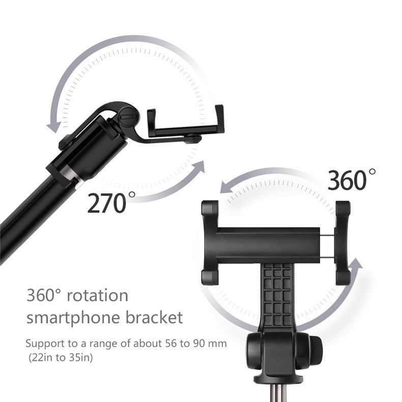 Portable Extendable Smartphone Holder Selfie Stick Tripod with Bluetooth Self Timer, Clamp Width: 56-90mm