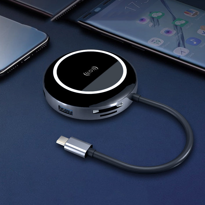 QTH901 9 in 1 Type C Hub Wireless Charger Card Reader with HDMI USB 3.0x3 HDMI RJ45 SD TF Card Slot