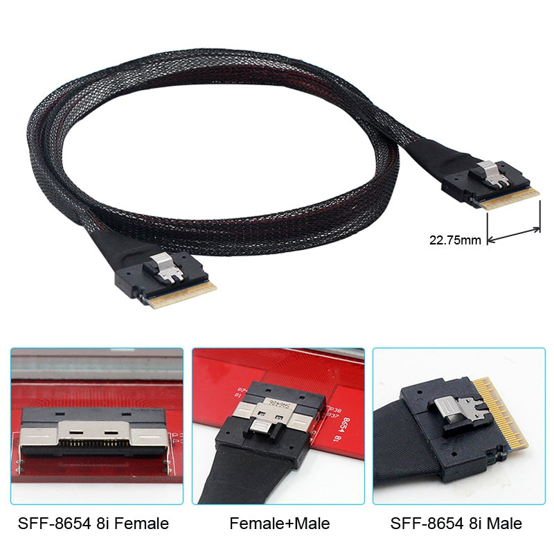 SF-028 0.5m PCI-E Slim Line SAS 4.0 SFF-8654 8i 74Pin Host to SFF-8654 Slim SAS Target Cable