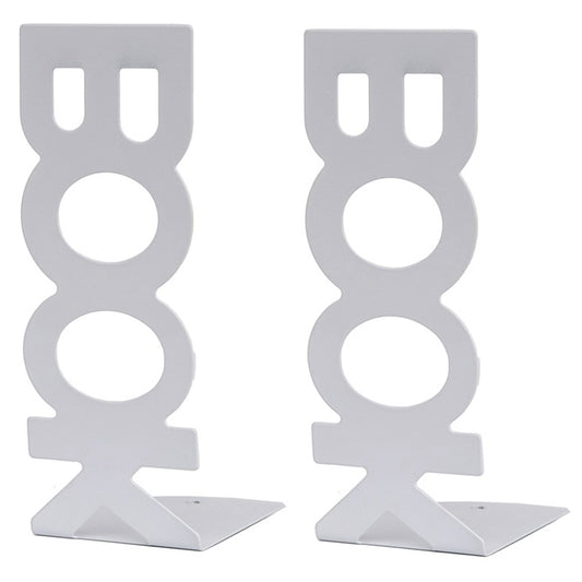 1 Pair BOOK Shape Design Metal Bookends Non-skid Desktop Bookshelf Books Holder Organizer