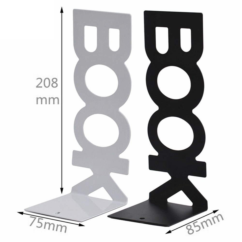 1 Pair BOOK Shape Design Metal Bookends Non-skid Desktop Bookshelf Books Holder Organizer