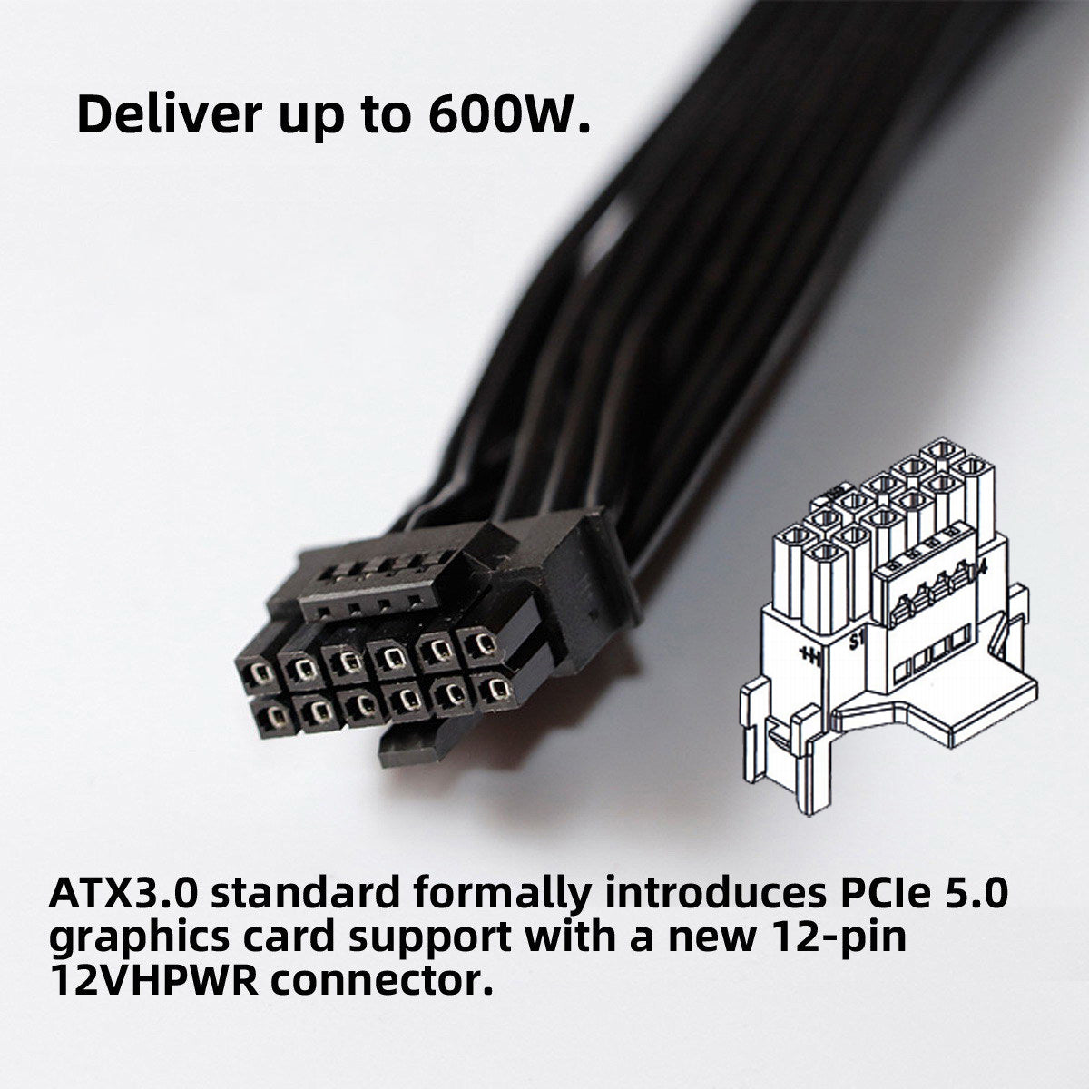 PW-043-DN 12VHPWR ATX3.0 PCI-E 5.0 Power Modular Down Angled Extension Cable for 3080 3090TI PSU 16Pin 12+4P Graphics Card