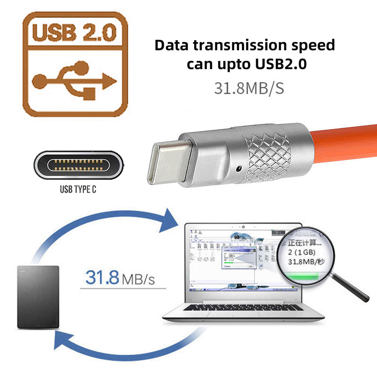 UC-003-0R-2.0M 2m USB Type C to USB-C 120W Fast Charge Cord Ultra Soft Liquid Silicone Data Cable