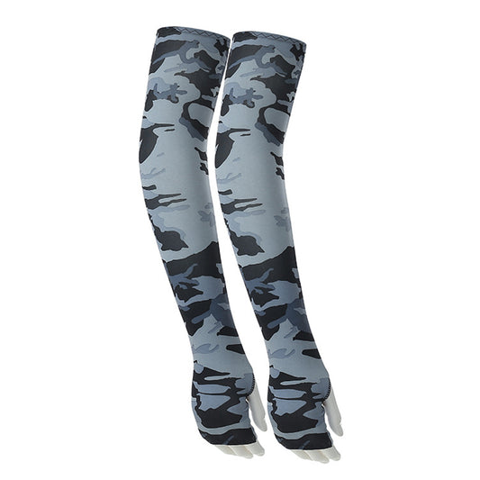 1 Pair Men Women Summer Outdoor Sports Anti-UV Ice Silk Arm Sleeves Half Finger Gloves with Thumb Hole