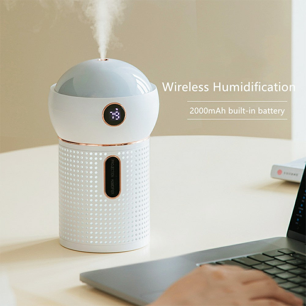 A-88 630ml Wireless Projection Humidifier Rotating Silent Multi-functional Mist Maker with Night Light for Bedroom