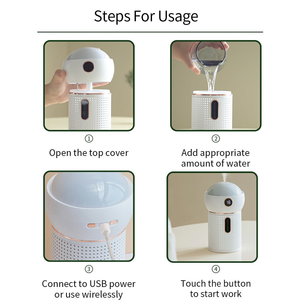 A-88 630ml Wireless Projection Humidifier Rotating Silent Multi-functional Mist Maker with Night Light for Bedroom