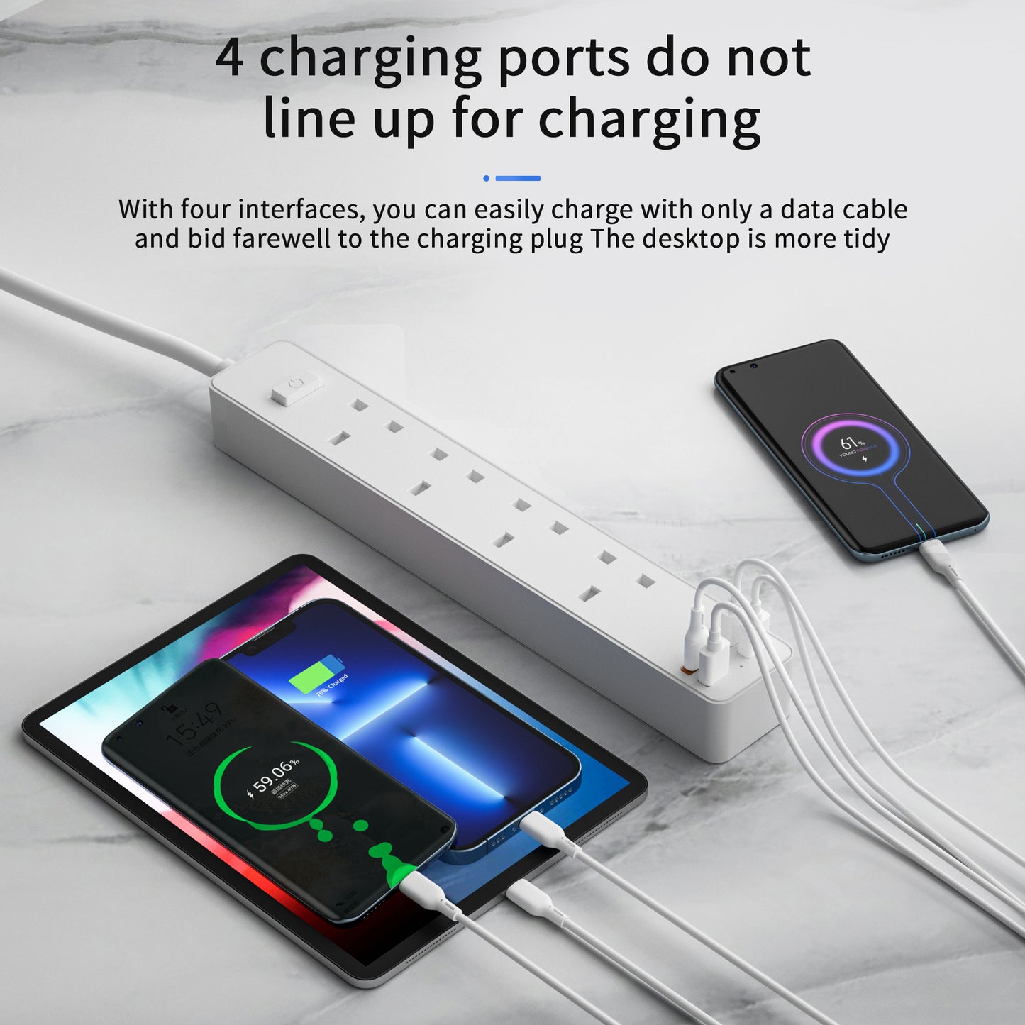 WIWU U02 Power Strip PD 20W Fast Charging Desktop Charging Station with USB A and USB C Ports, UK Plug
