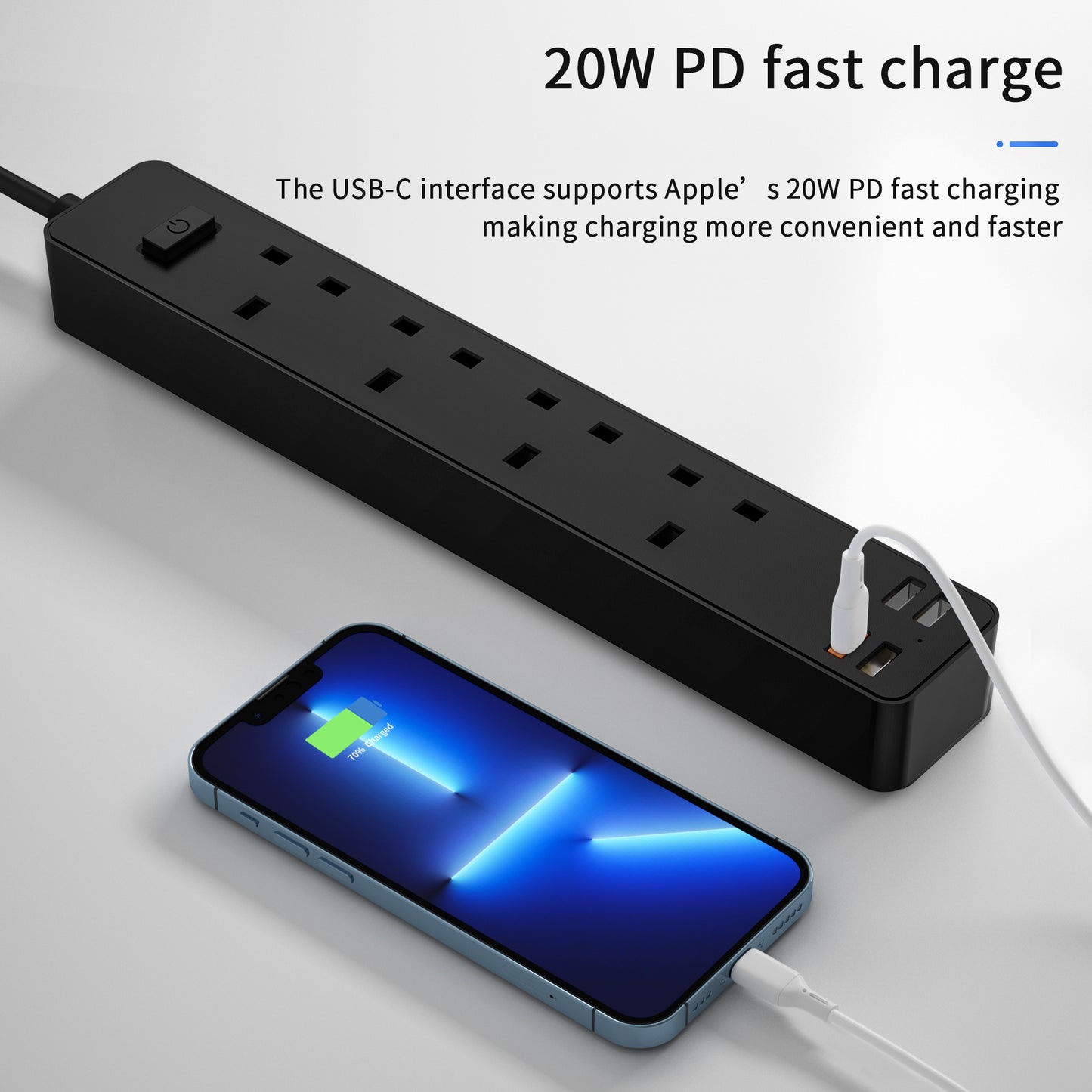 WIWU U02 Power Strip PD 20W Fast Charging Desktop Charging Station with USB A and USB C Ports, UK Plug