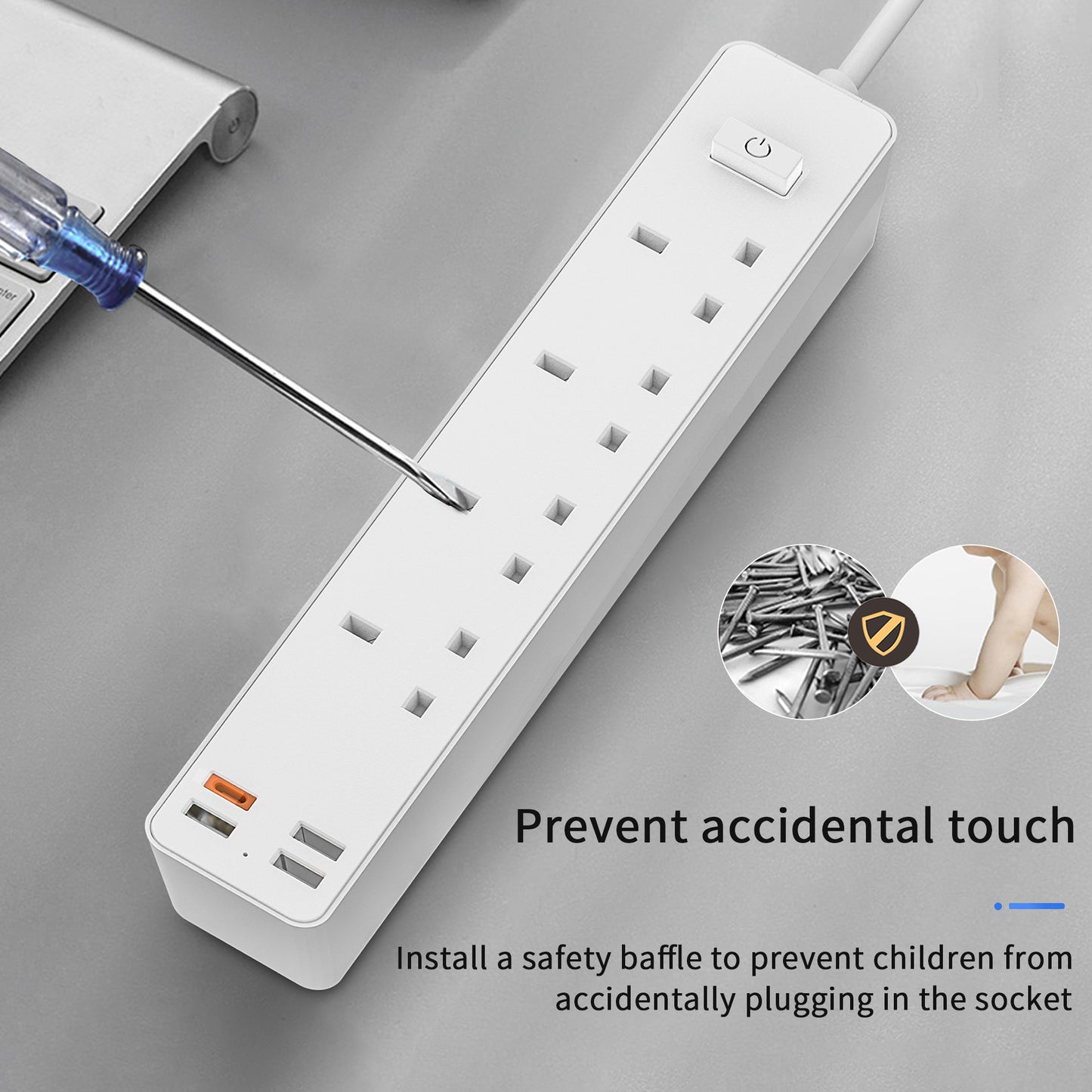 WIWU U02 Power Strip PD 20W Fast Charging Desktop Charging Station with USB A and USB C Ports, UK Plug