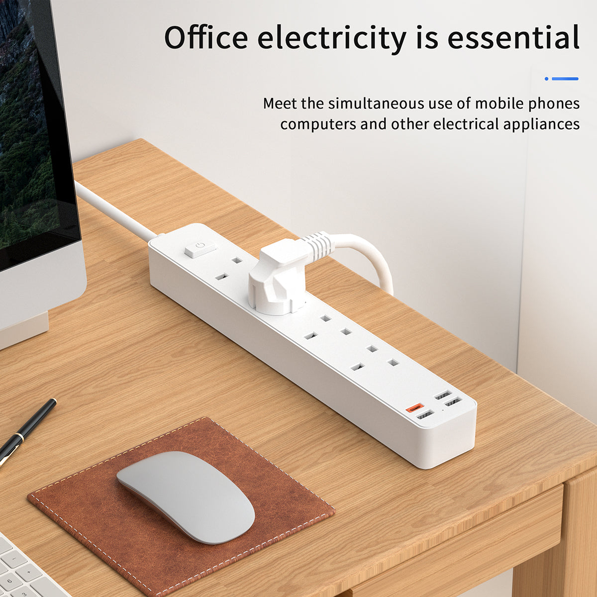 WIWU U02 Power Strip PD 20W Fast Charging Desktop Charging Station with USB A and USB C Ports, UK Plug