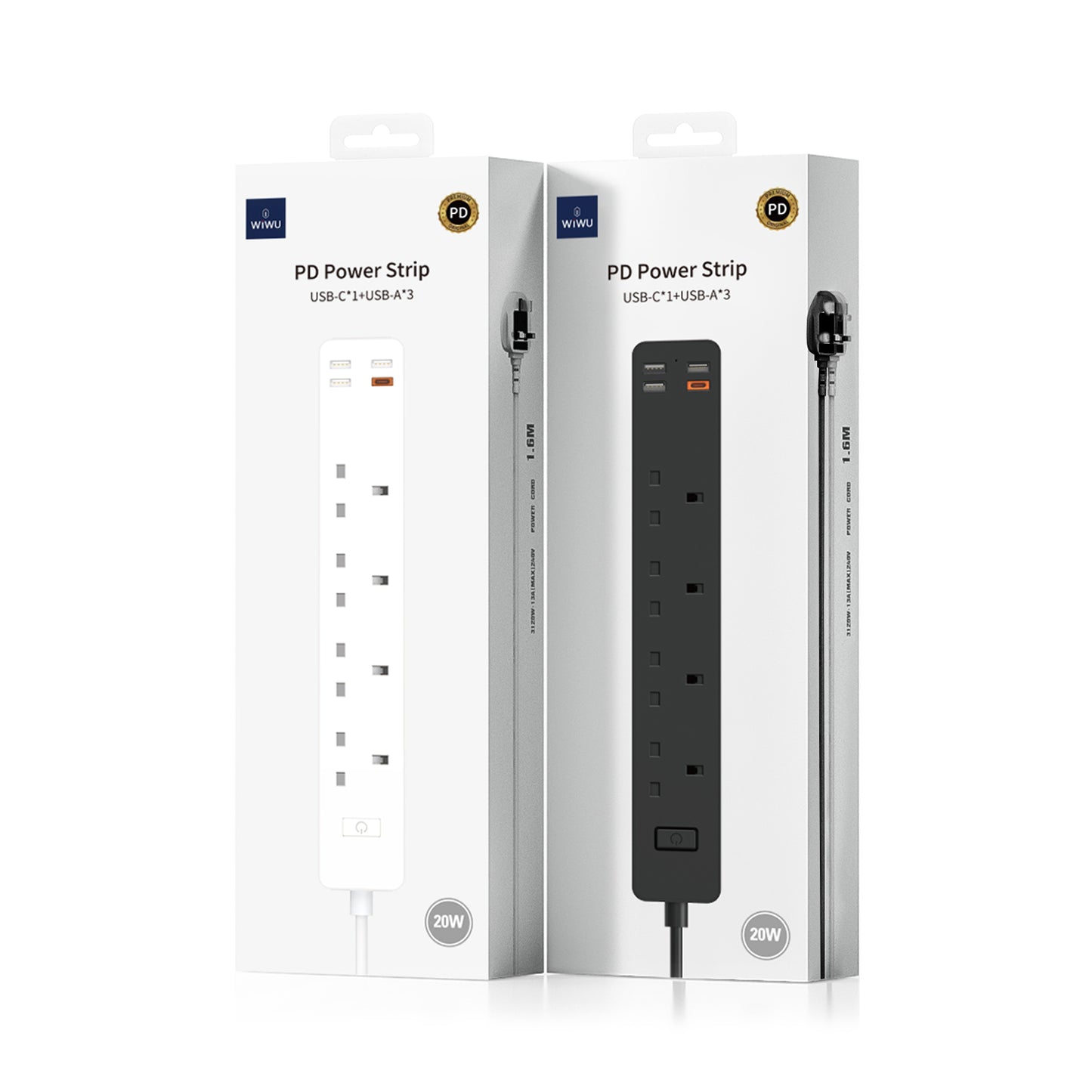WIWU U02 Power Strip PD 20W Fast Charging Desktop Charging Station with USB A and USB C Ports, UK Plug