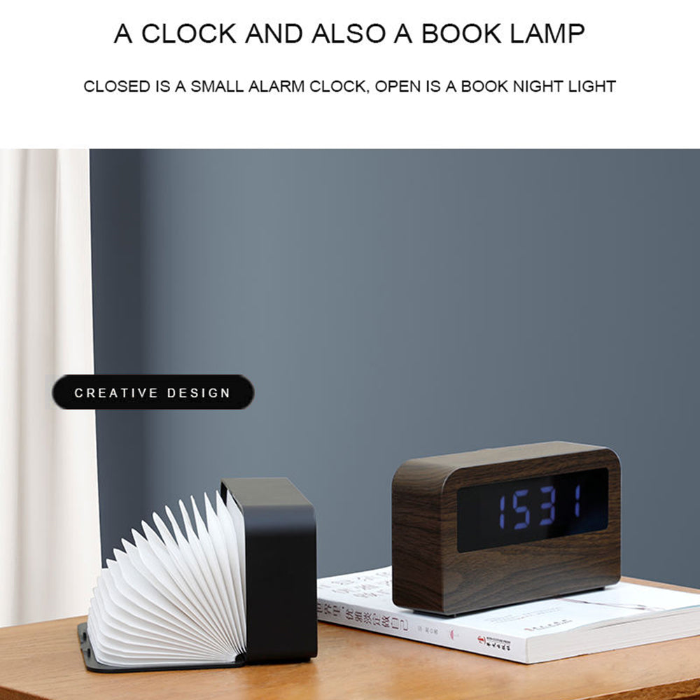 Y1 Creative Book-shaped Light Alarm Clock Time Display USB Rechargeable Smart Alarm Clock
