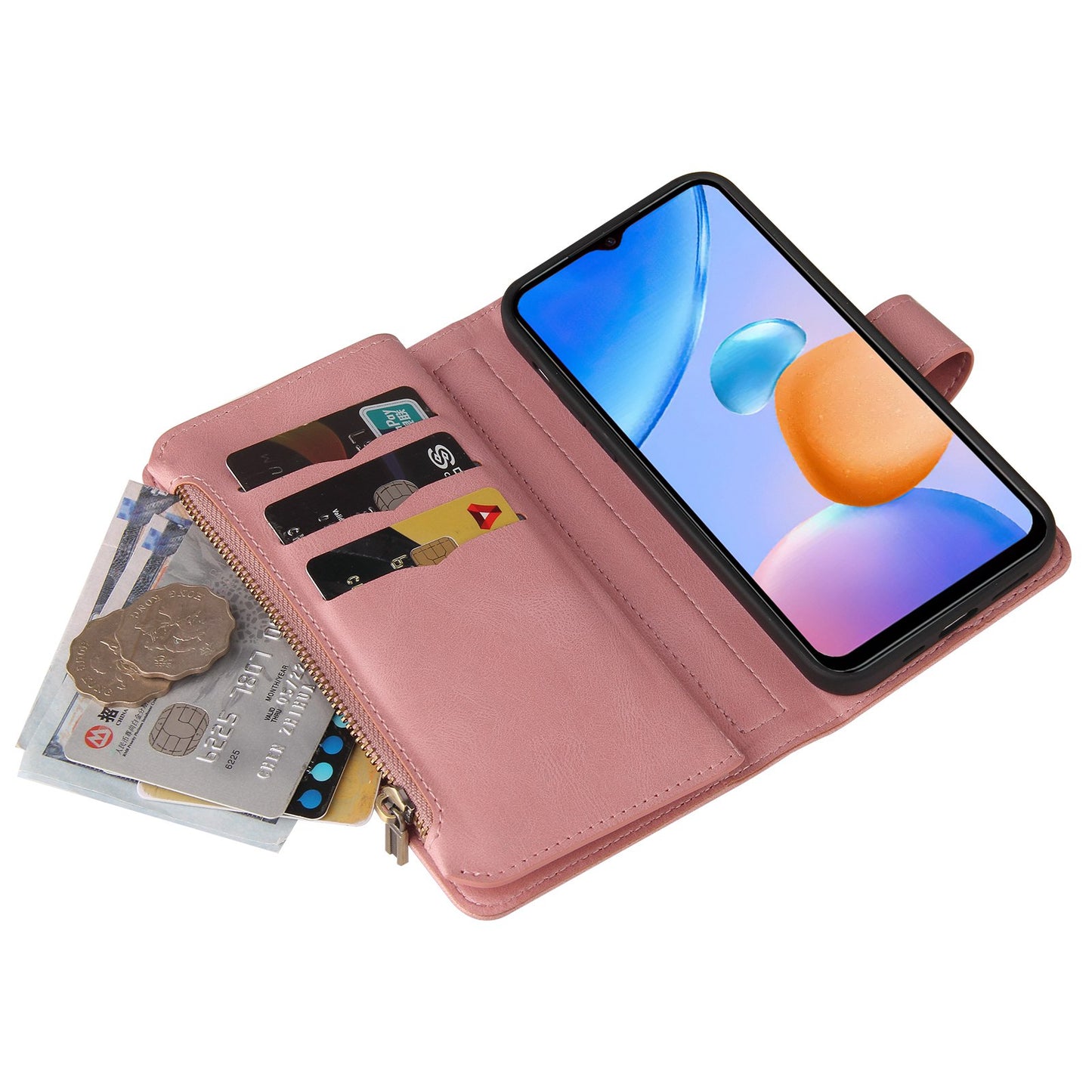 For Xiaomi Redmi 10 Prime+ 5G / Redmi 10 5G / Redmi Note 11E 5G KT Multi-Functional Series-2 Skin-touch Feeling Flip Wallet Leather Case with Multiple Card Slots Zipper Pocket