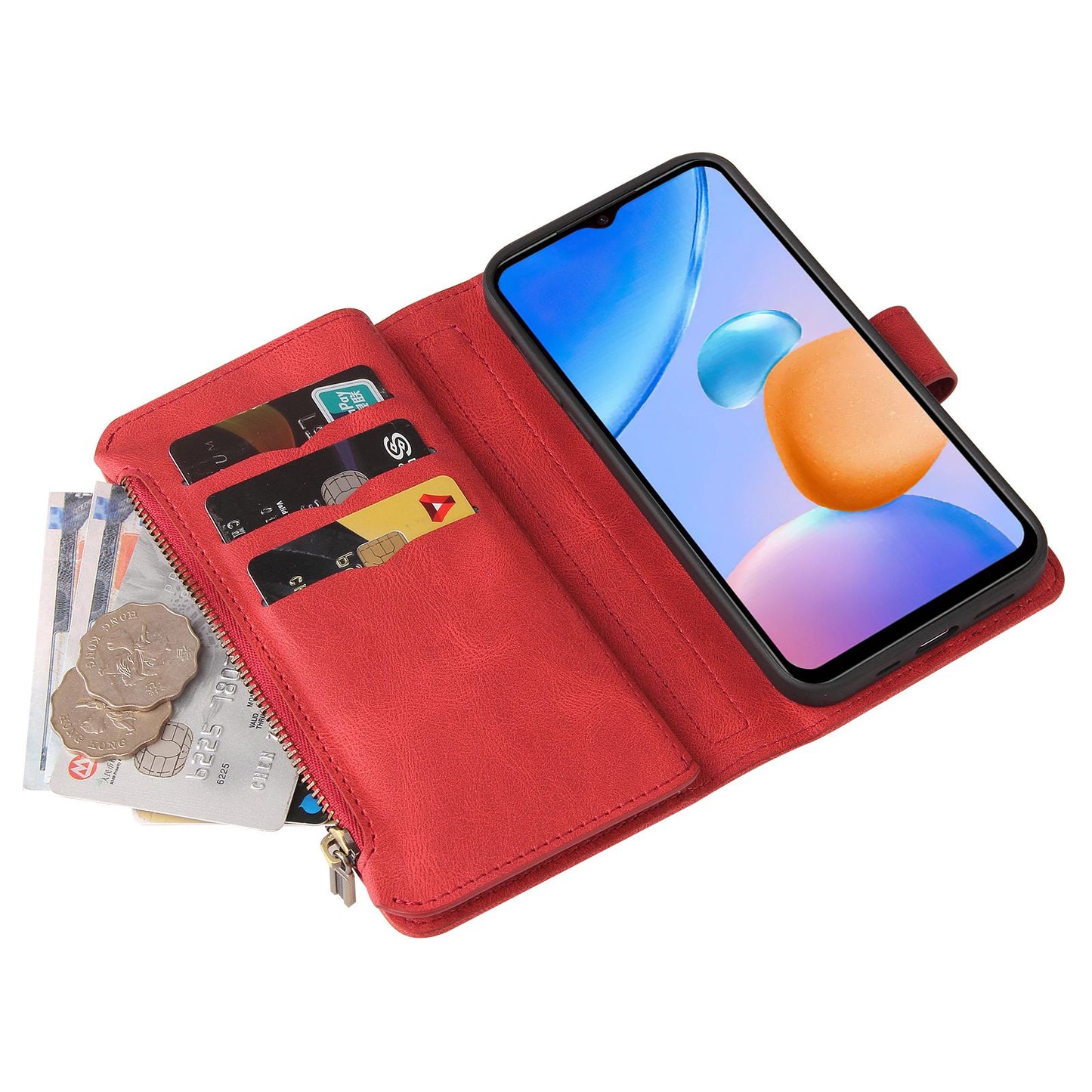 For Xiaomi Redmi 10 Prime+ 5G / Redmi 10 5G / Redmi Note 11E 5G KT Multi-Functional Series-2 Skin-touch Feeling Flip Wallet Leather Case with Multiple Card Slots Zipper Pocket