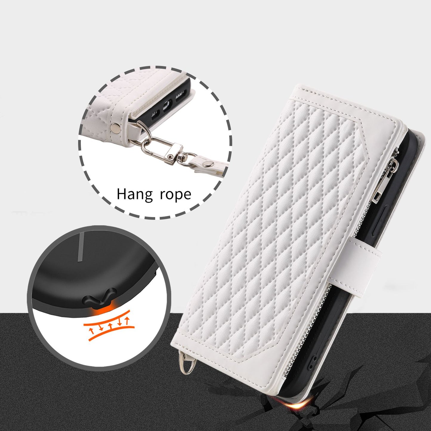 005 Phone Covering Shell for Samsung Galaxy A52s 5G  /  A52 5G / 4G, Rhombus Grid Textured PU Leather Phone Case Zipper Pocket Stand Wallet with Strap