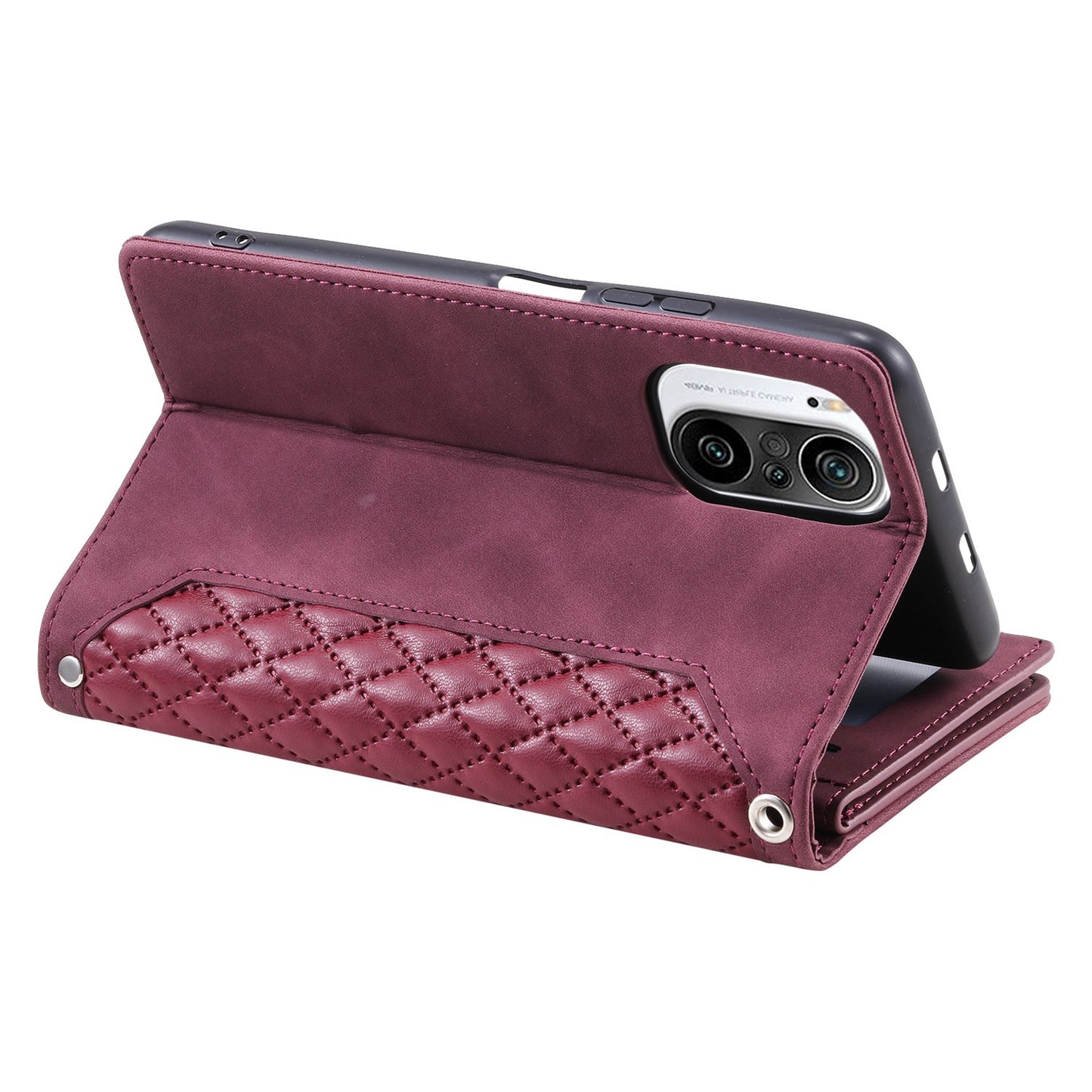 005 Style for Xiaomi Mi 11i / Poco F3 / Redmi K40 / K40 Pro / K40 Pro+ All-round Shockproof Rhombus Texture Phone Case PU Leather Zipper Pocket Stand Wallet Cover with Wrist Strap