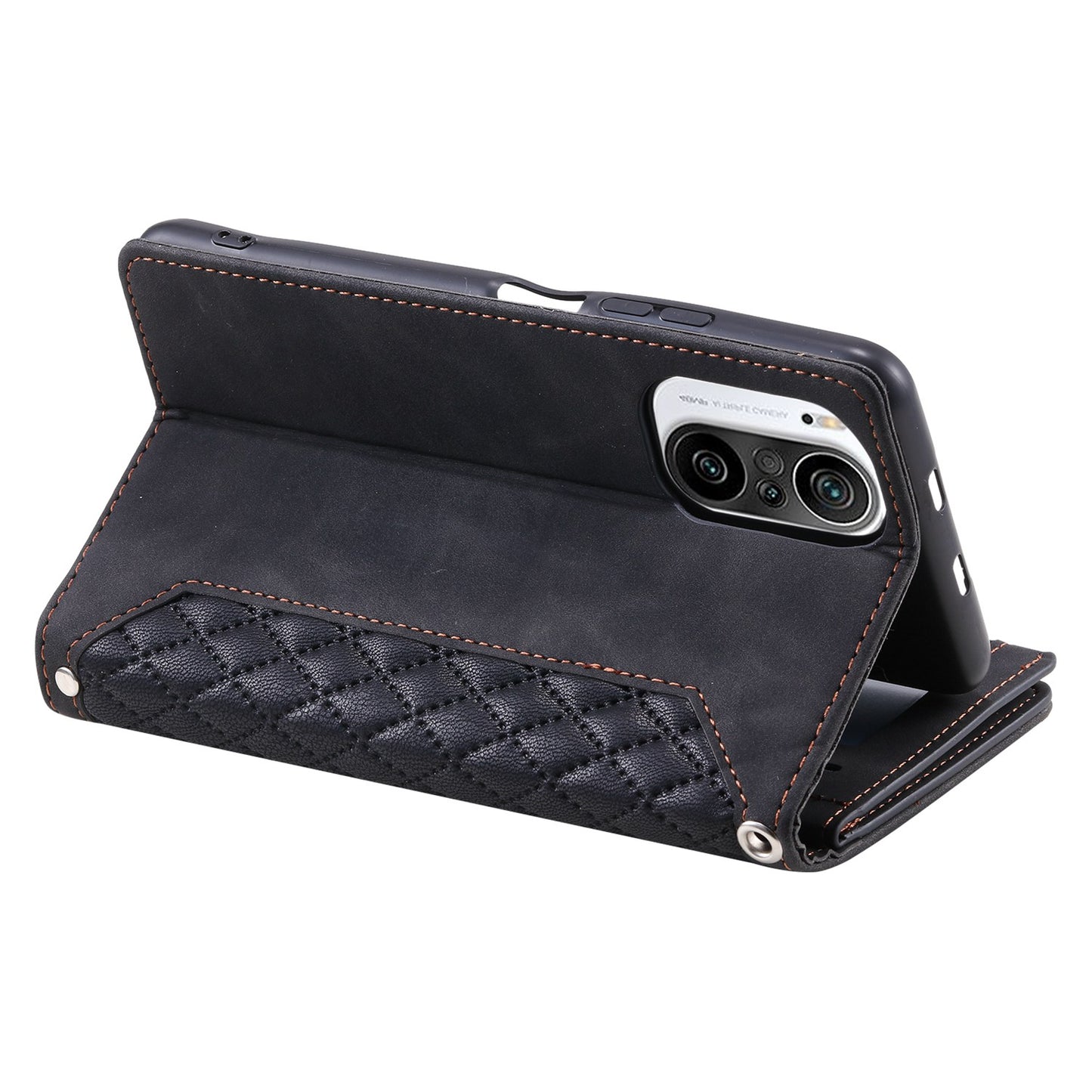 005 Style for Xiaomi Mi 11i / Poco F3 / Redmi K40 / K40 Pro / K40 Pro+ All-round Shockproof Rhombus Texture Phone Case PU Leather Zipper Pocket Stand Wallet Cover with Wrist Strap