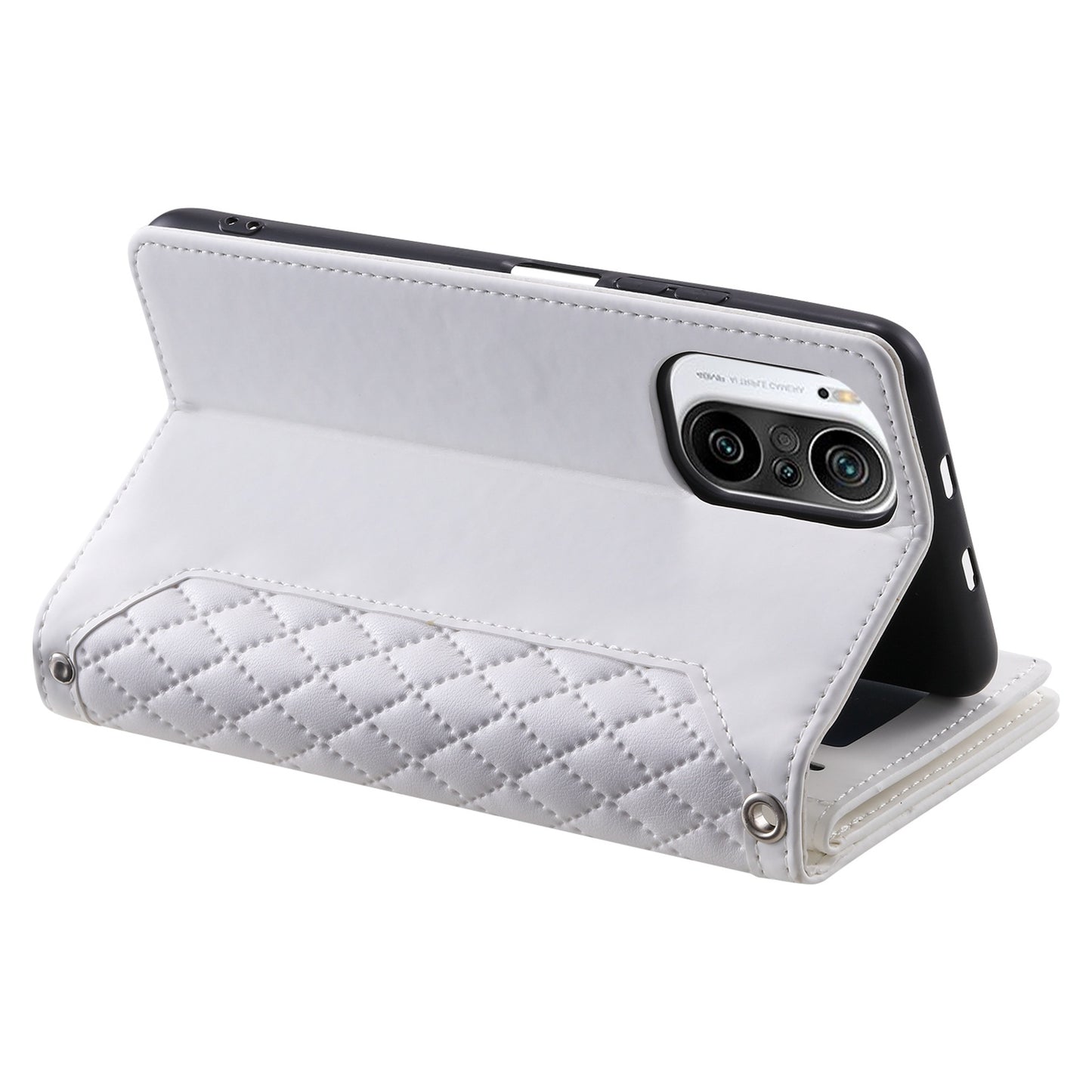 005 Style for Xiaomi Mi 11i / Poco F3 / Redmi K40 / K40 Pro / K40 Pro+ All-round Shockproof Rhombus Texture Phone Case PU Leather Zipper Pocket Stand Wallet Cover with Wrist Strap