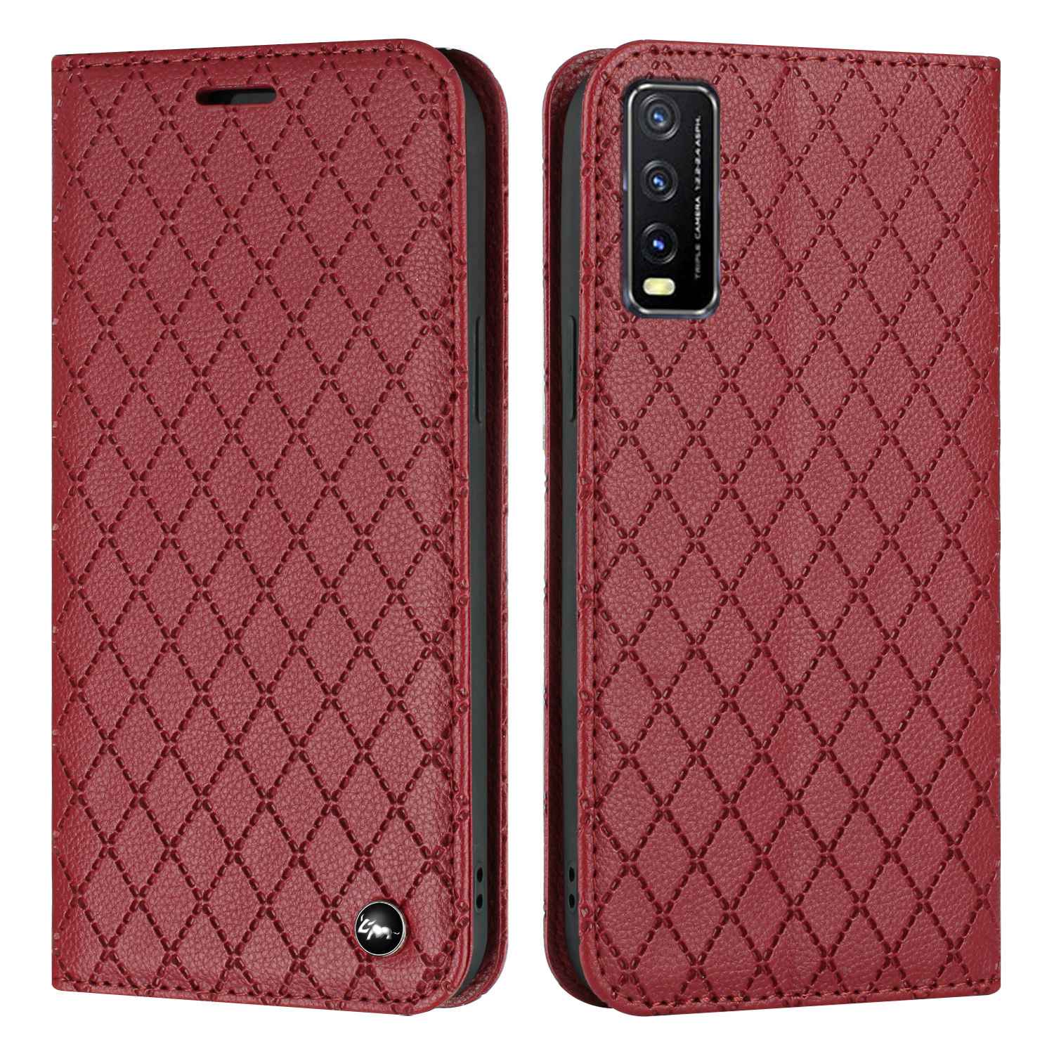 For vivo Y30 /  Y20 / Y20i / Y20s / iQOO U1x / Y20G / Y20 2021 / Y11s / Y12a / Y12s 2021 / Y30g / Y20A Shockproof Flip Wallet Case with Rhombus Pattern