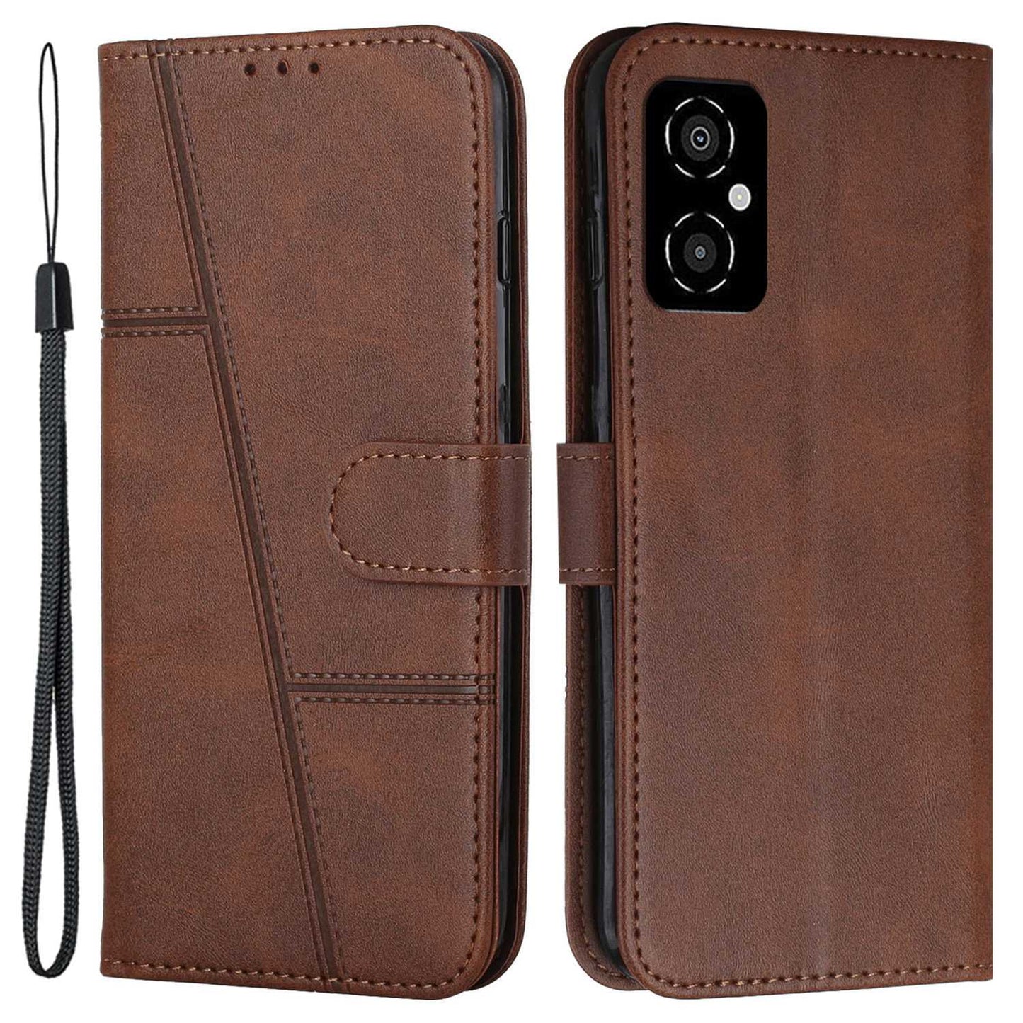 For Xiaomi Poco M4 5G Mobile Phone Case Bag Simple Style Imprinted Stitching Stand PU Leather Phone Cover Wallet with Strap