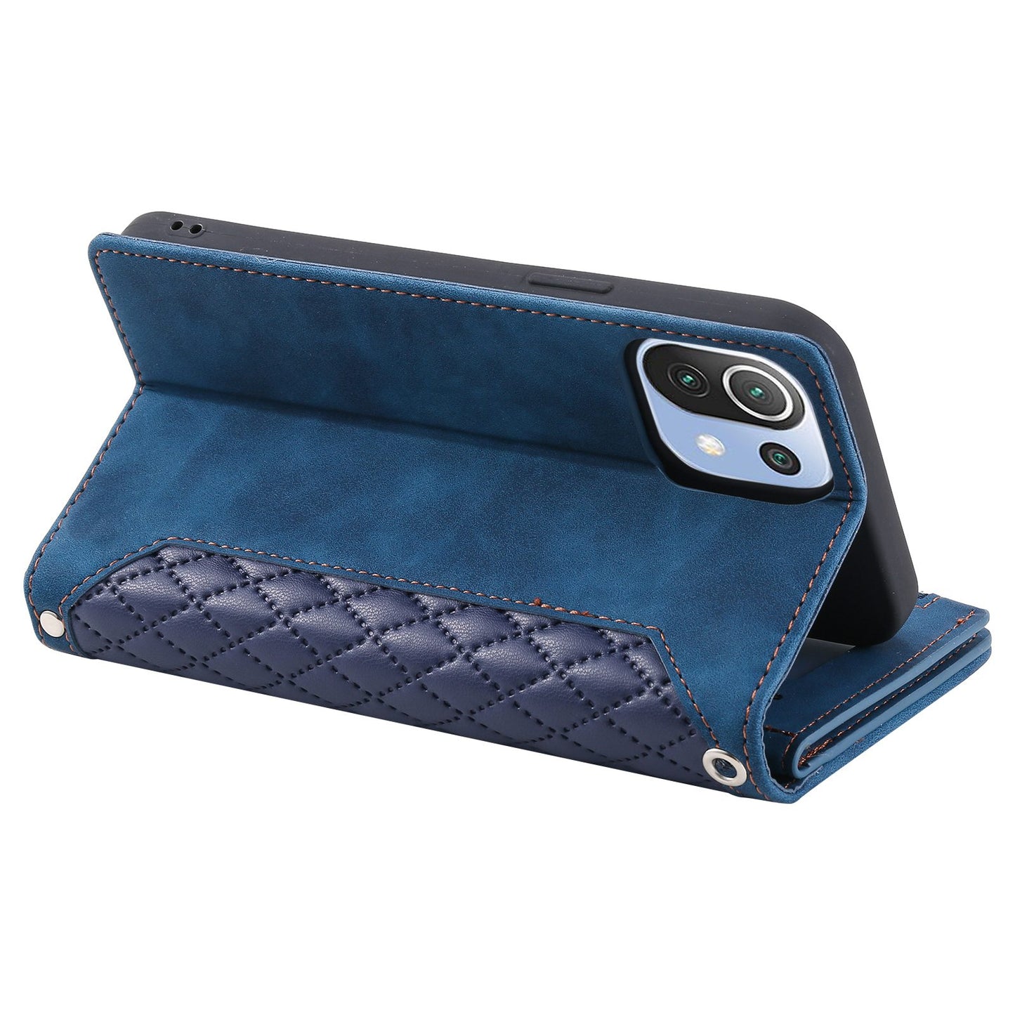 005 Style For Xiaomi Mi 11 Lite 4G / 5G / 5G NE, Rhombus Texture PU Leather Zipper Pocket Phone Case Shockproof Wallet Cover Viewing Stand with Strap