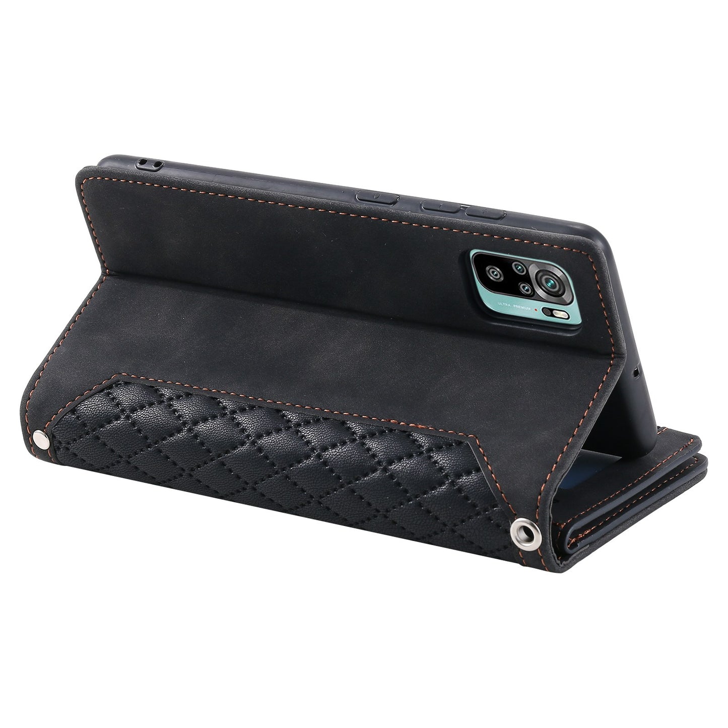 005 Style Phone Case for Xiaomi Poco M5s 4G / Redmi Note 10 4G / Redmi Note 10S 4G, Wear-resistant Anti-drop Leather Rhombus Texture Stand Wallet Cover with Zipper Pocket