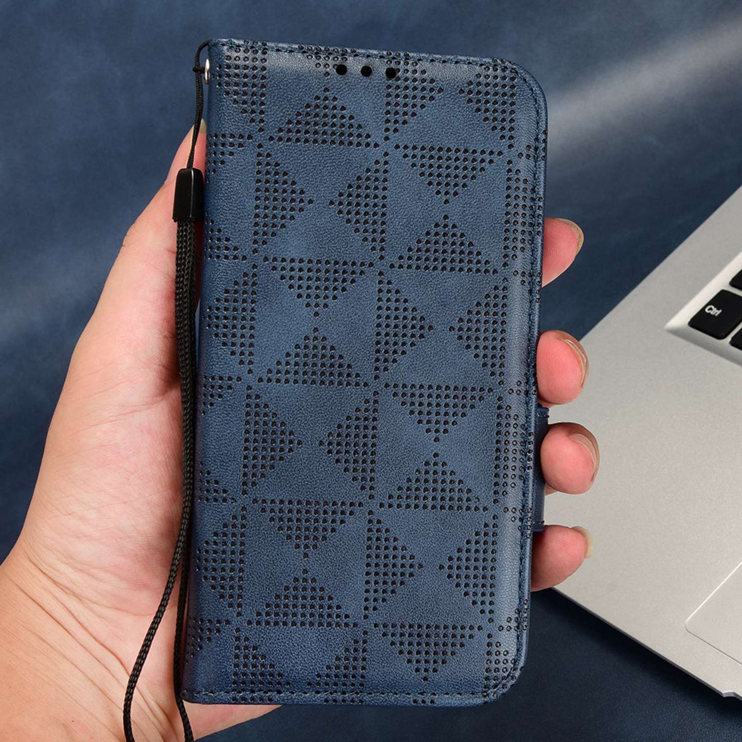 For Oppo Find X5 Pro 5G Triangle Pattern Imprinted Magnetic Phone Case Stand Wallet Style Anti-fall Leather Shell with Strap