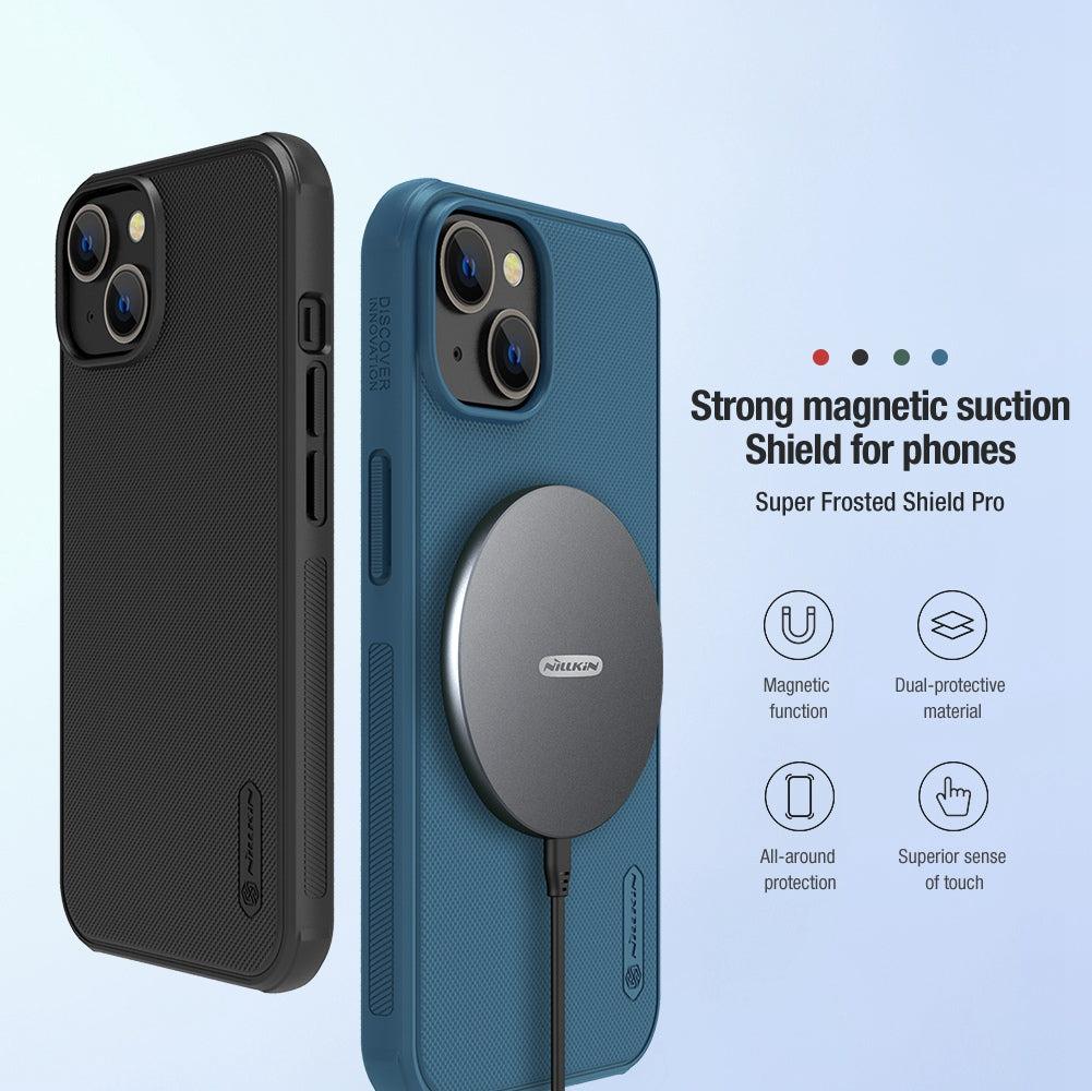 NILLKIN Frosted Shield Pro for iPhone 14 6.1 inch Hard PC Soft TPU Matte Phone Cover Magnetic Absorption Case
