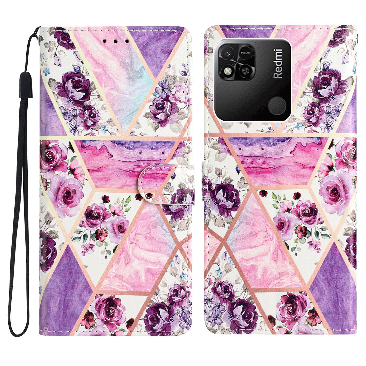 For Xiaomi Redmi 10A Pattern Printing PU Leather Magnetic Clasp Stand Case Phone Wallet Cover with Strap