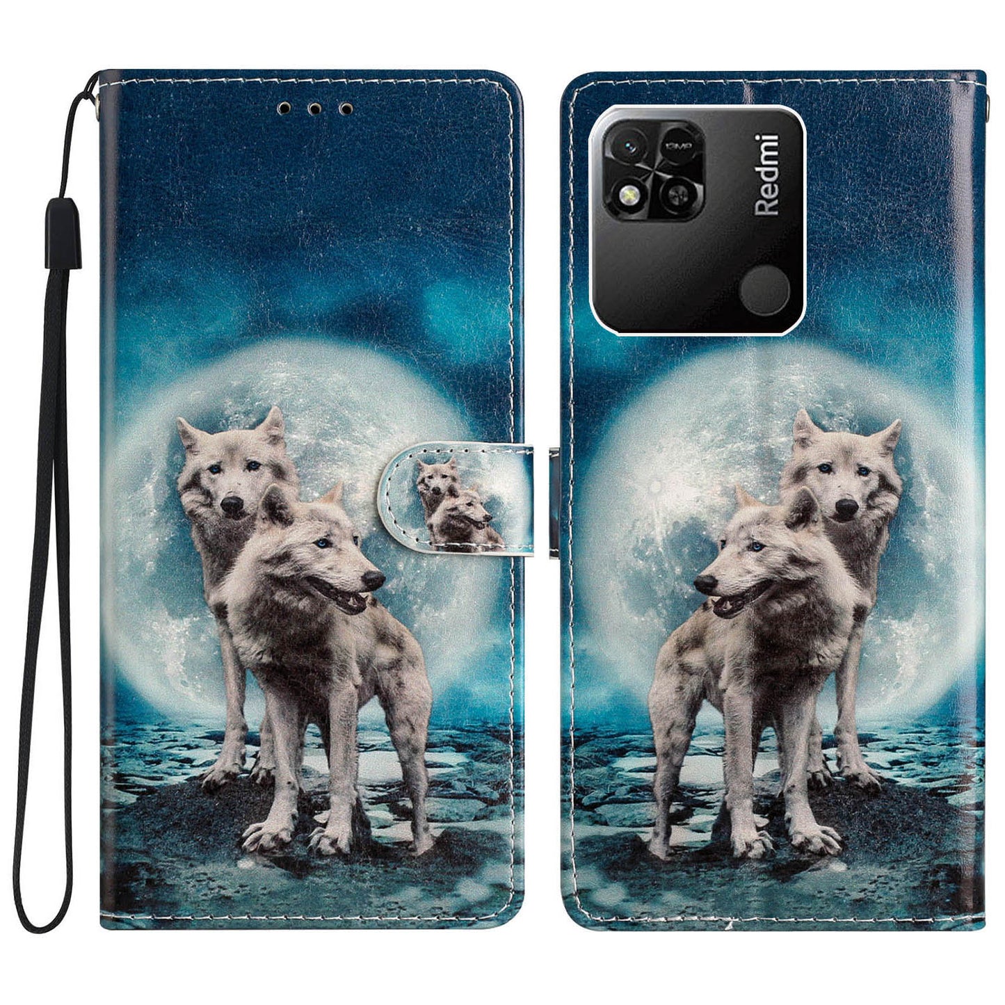 For Xiaomi Redmi 10A Pattern Printing PU Leather Magnetic Clasp Stand Case Phone Wallet Cover with Strap