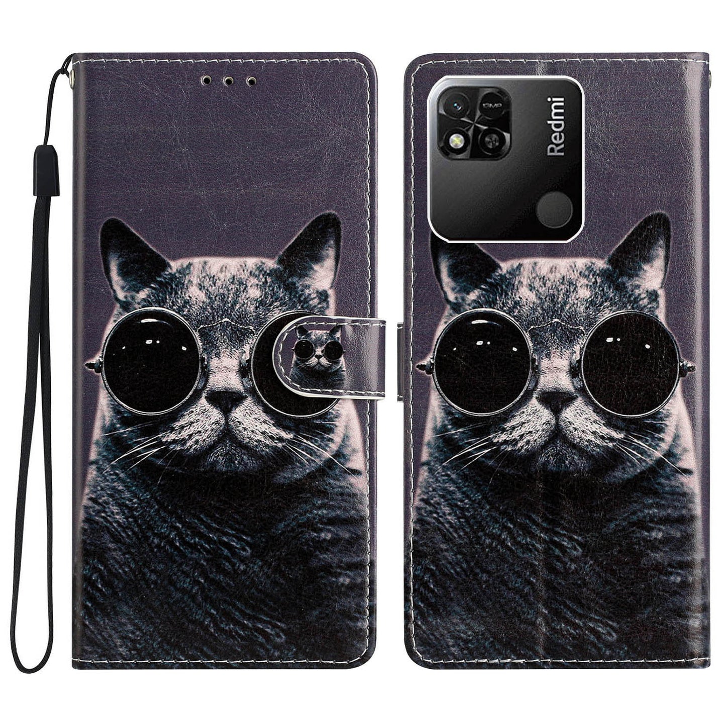 For Xiaomi Redmi 10A Pattern Printing PU Leather Magnetic Clasp Stand Case Phone Wallet Cover with Strap