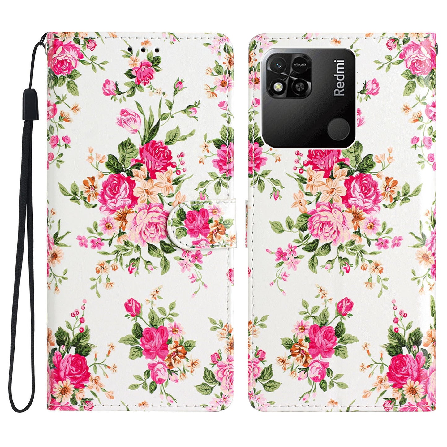 For Xiaomi Redmi 10A Pattern Printing PU Leather Magnetic Clasp Stand Case Phone Wallet Cover with Strap