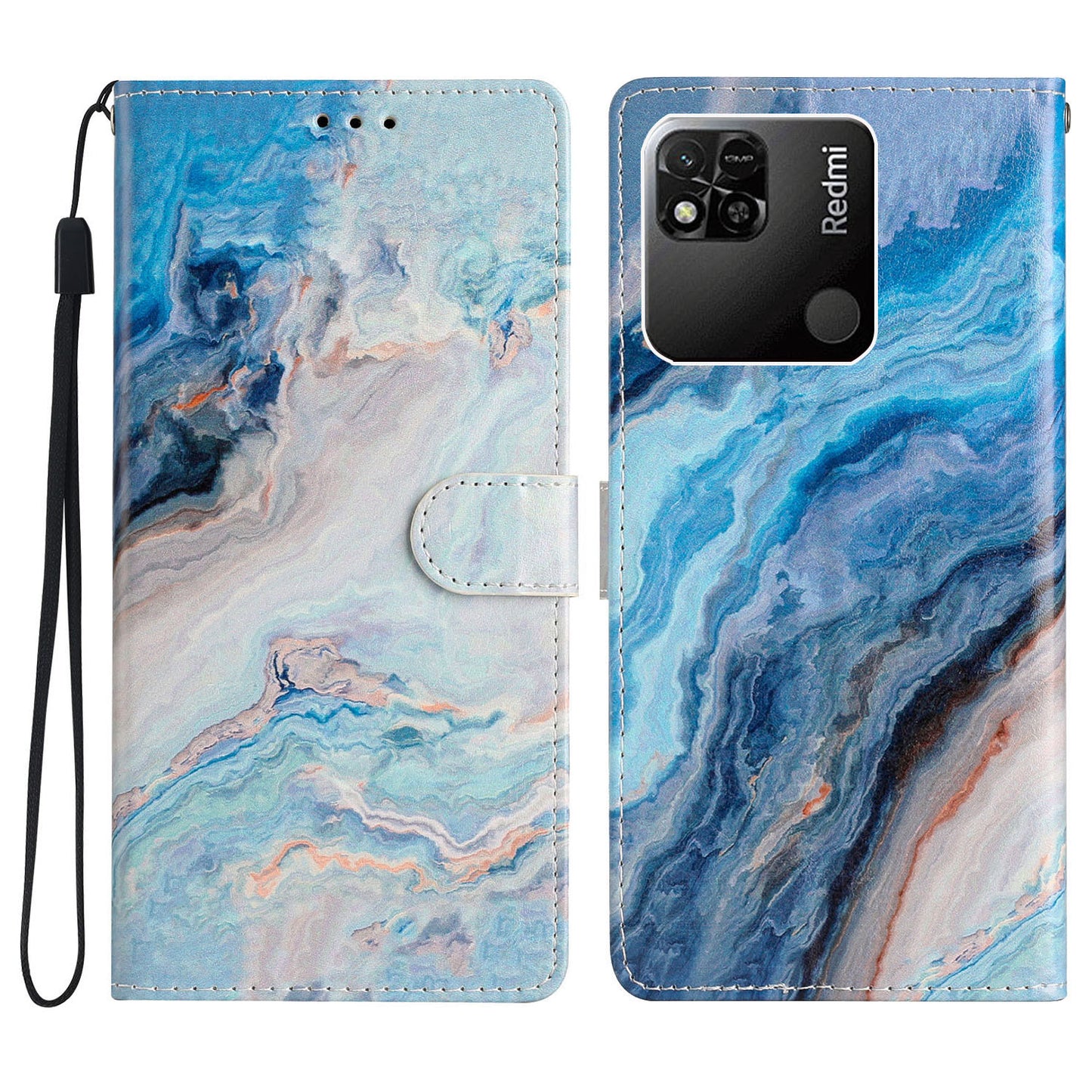 For Xiaomi Redmi 10A Pattern Printing PU Leather Magnetic Clasp Stand Case Phone Wallet Cover with Strap