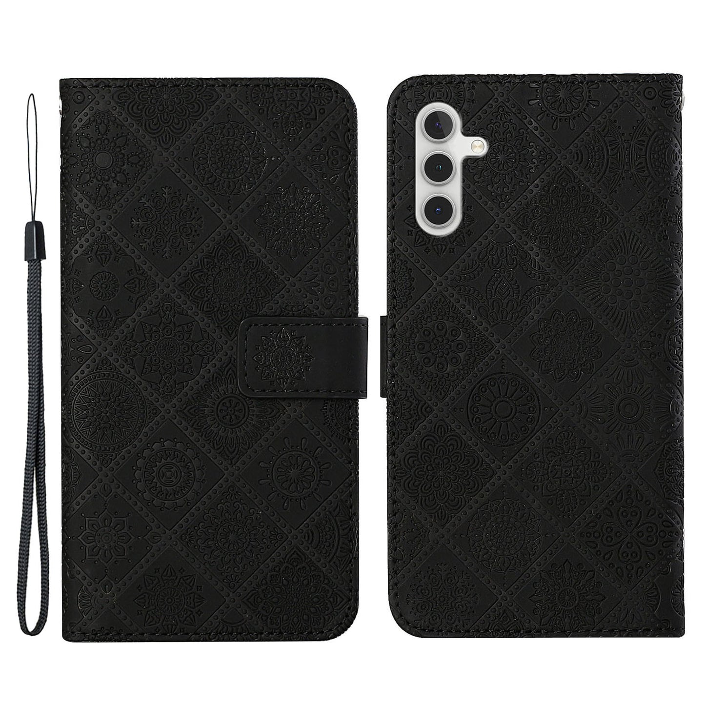 For Samsung Galaxy A34 5G Ethnic Style Flower Imprinted PU Leather Magnetic Flip Phone Case Stand Wallet Protective Phone Cover with Strap