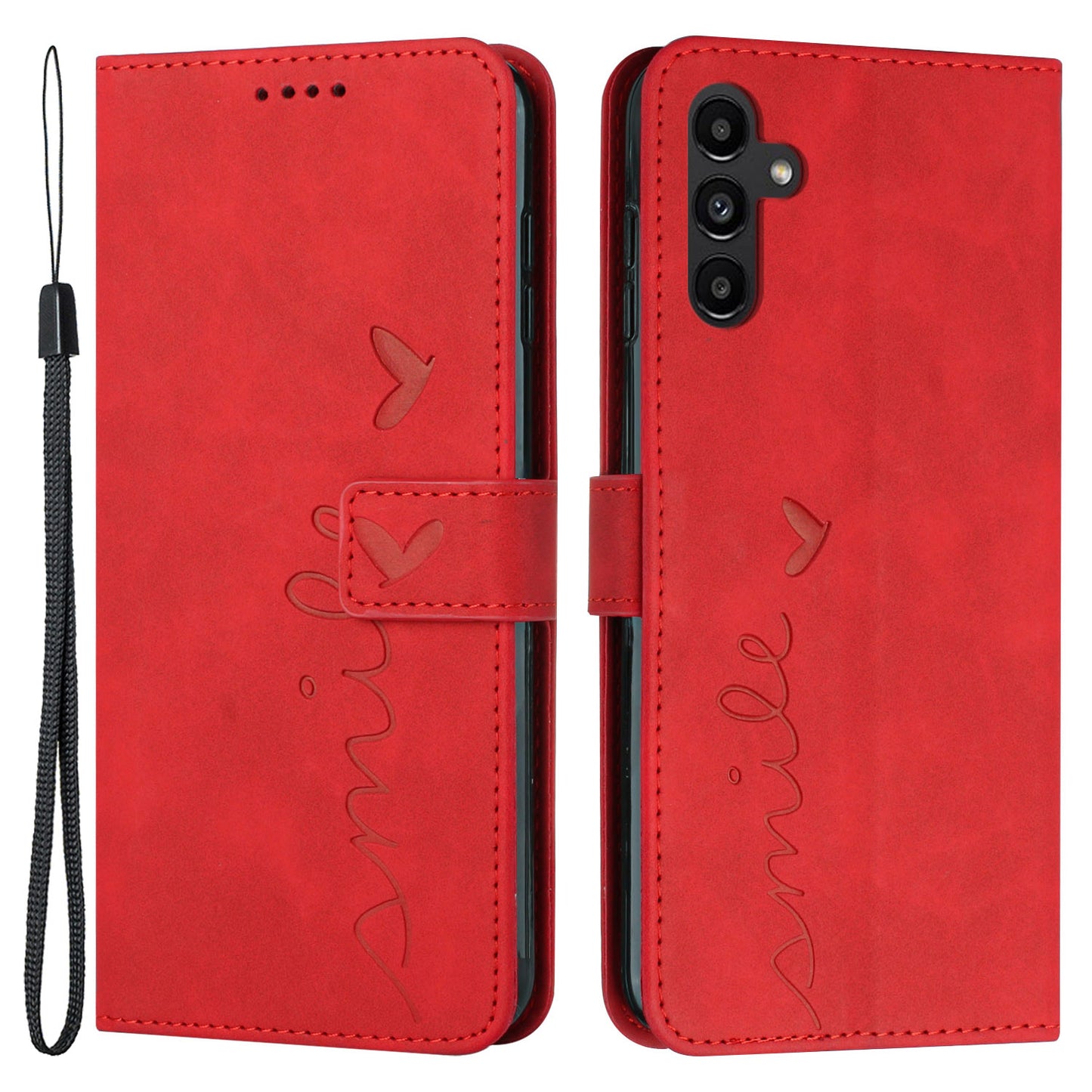 For Samsung Galaxy A34 5G Full Protection PU Leather Wallet Phone Case Imprinted Heart Shape Skin-touch Feeling Stand Cover with Strap