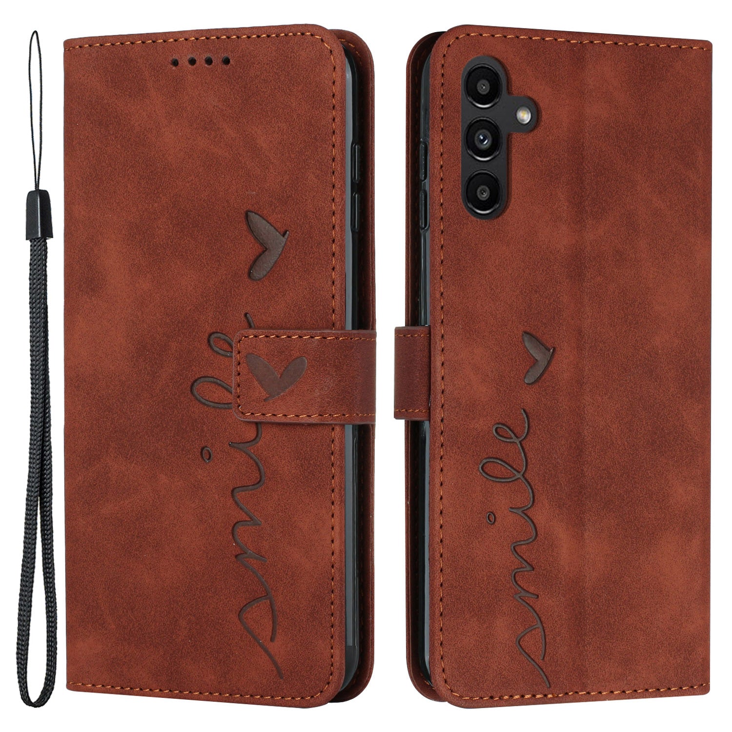 For Samsung Galaxy A34 5G Full Protection PU Leather Wallet Phone Case Imprinted Heart Shape Skin-touch Feeling Stand Cover with Strap