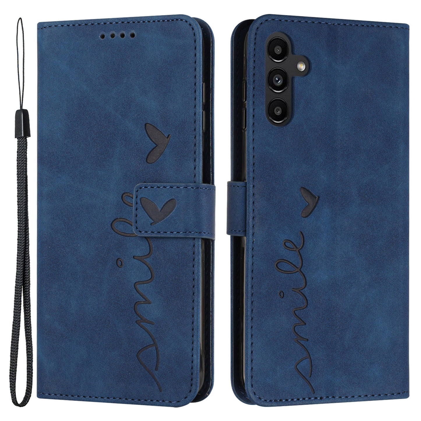 For Samsung Galaxy A34 5G Full Protection PU Leather Wallet Phone Case Imprinted Heart Shape Skin-touch Feeling Stand Cover with Strap