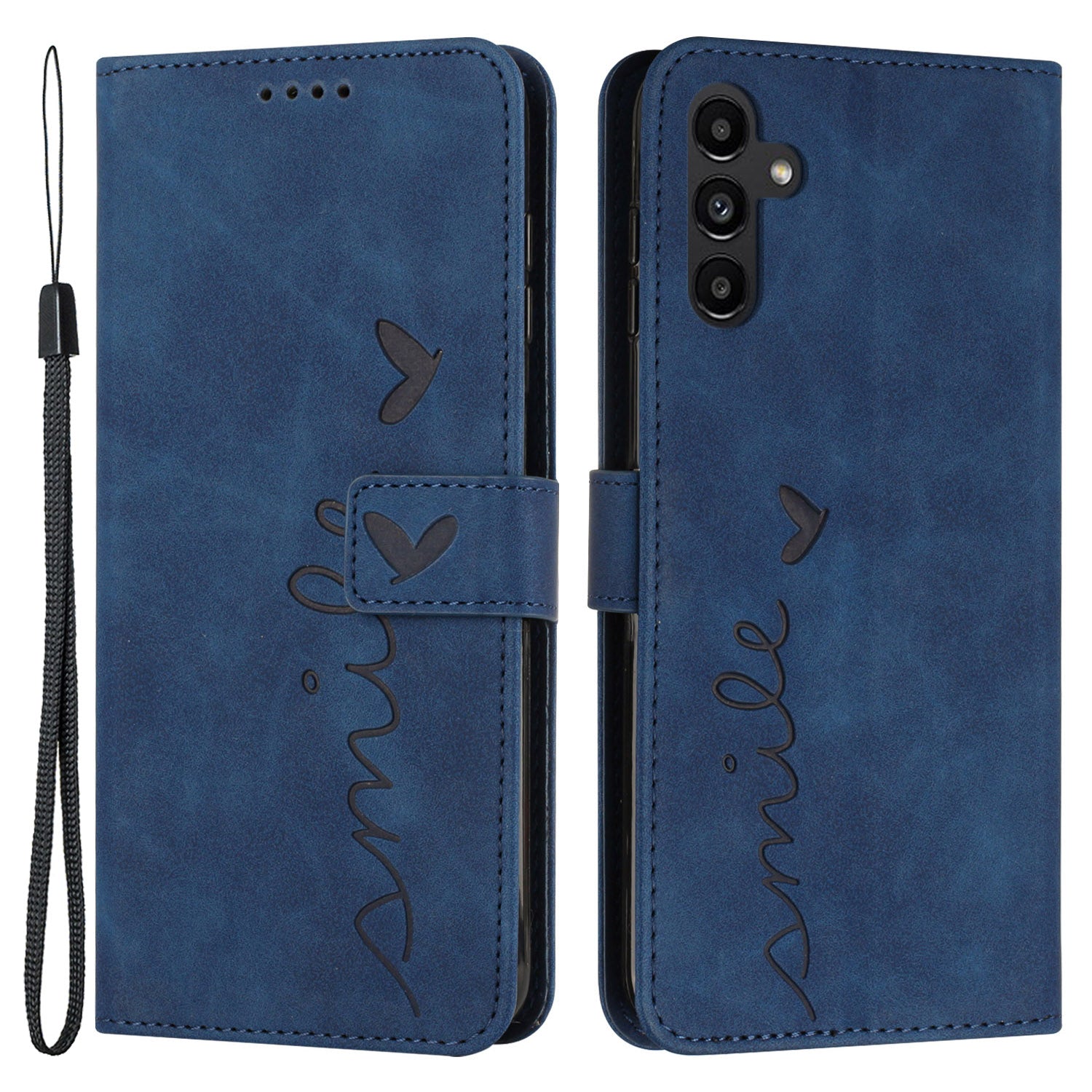 For Samsung Galaxy A34 5G Full Protection PU Leather Wallet Phone Case Imprinted Heart Shape Skin-touch Feeling Stand Cover with Strap