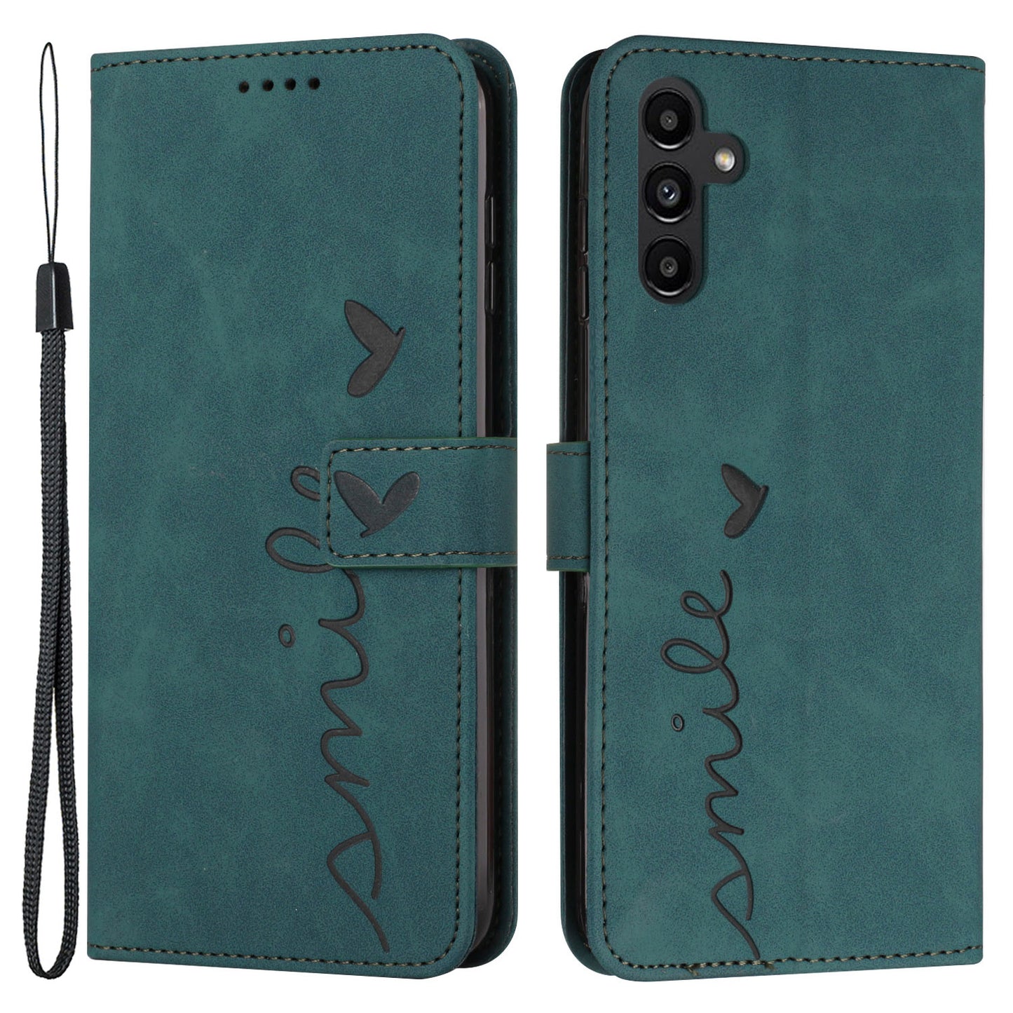 For Samsung Galaxy A34 5G Full Protection PU Leather Wallet Phone Case Imprinted Heart Shape Skin-touch Feeling Stand Cover with Strap
