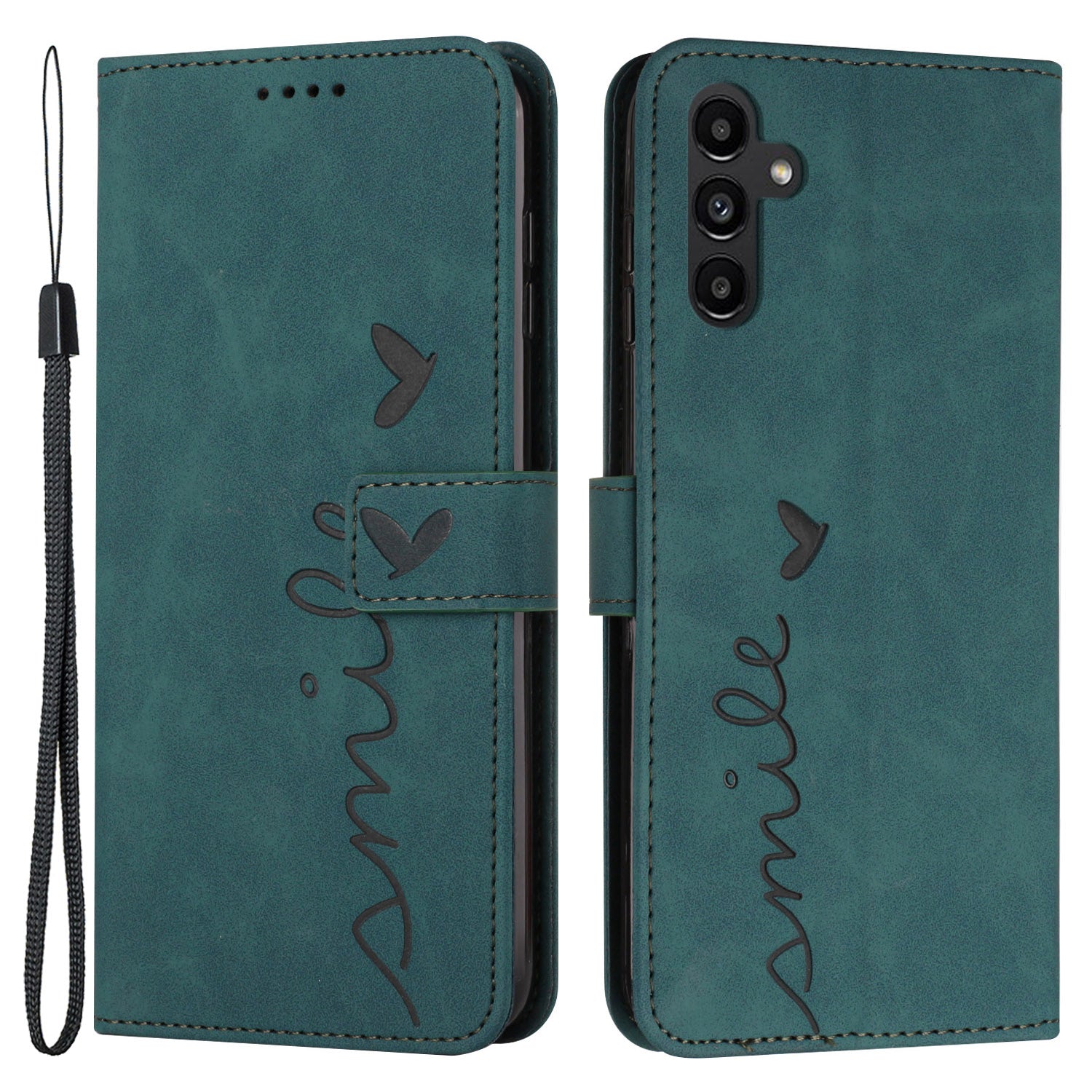 For Samsung Galaxy A34 5G Full Protection PU Leather Wallet Phone Case Imprinted Heart Shape Skin-touch Feeling Stand Cover with Strap