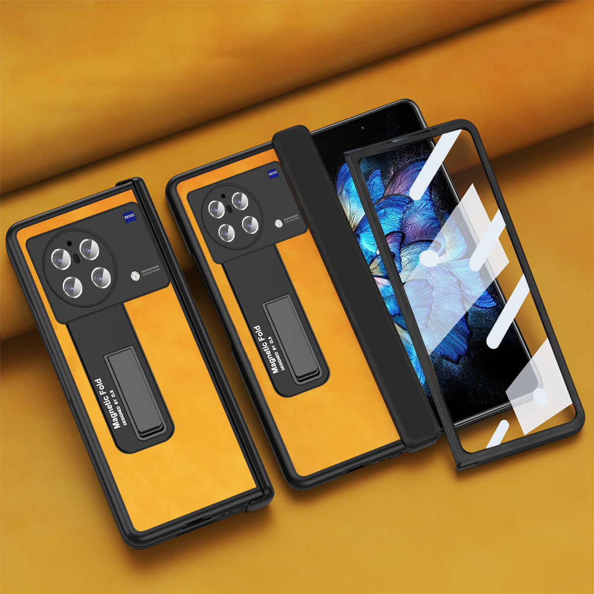 Nappa Texture Phone Case For vivo X Fold, Hinge Protection Kickstand Anti-scratch PU Leather + PC Phone Cover with Tempered Glass Film