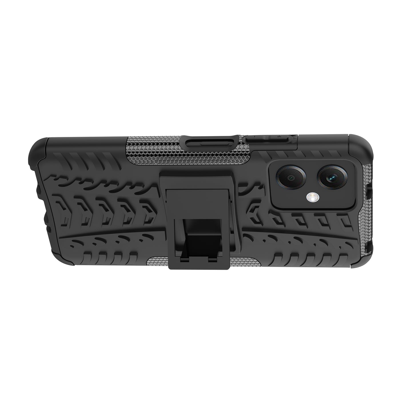 For Xiaomi Redmi Note 12 5G (Global) / (India) / (China) / Poco X5 5G Hard PC+TPU Rugged Tire Pattern Shock-absorbing Phone Case Kickstand Back Cover