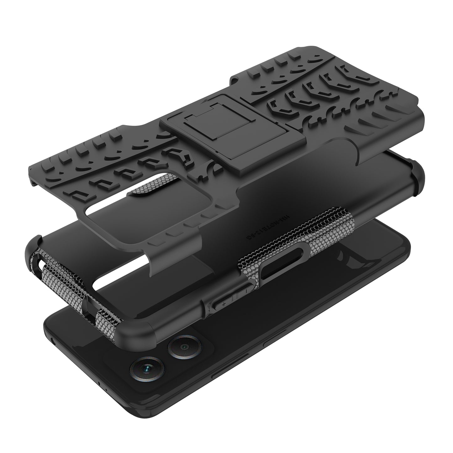 For Xiaomi Redmi Note 12 5G (Global) / (India) / (China) / Poco X5 5G Hard PC+TPU Rugged Tire Pattern Shock-absorbing Phone Case Kickstand Back Cover