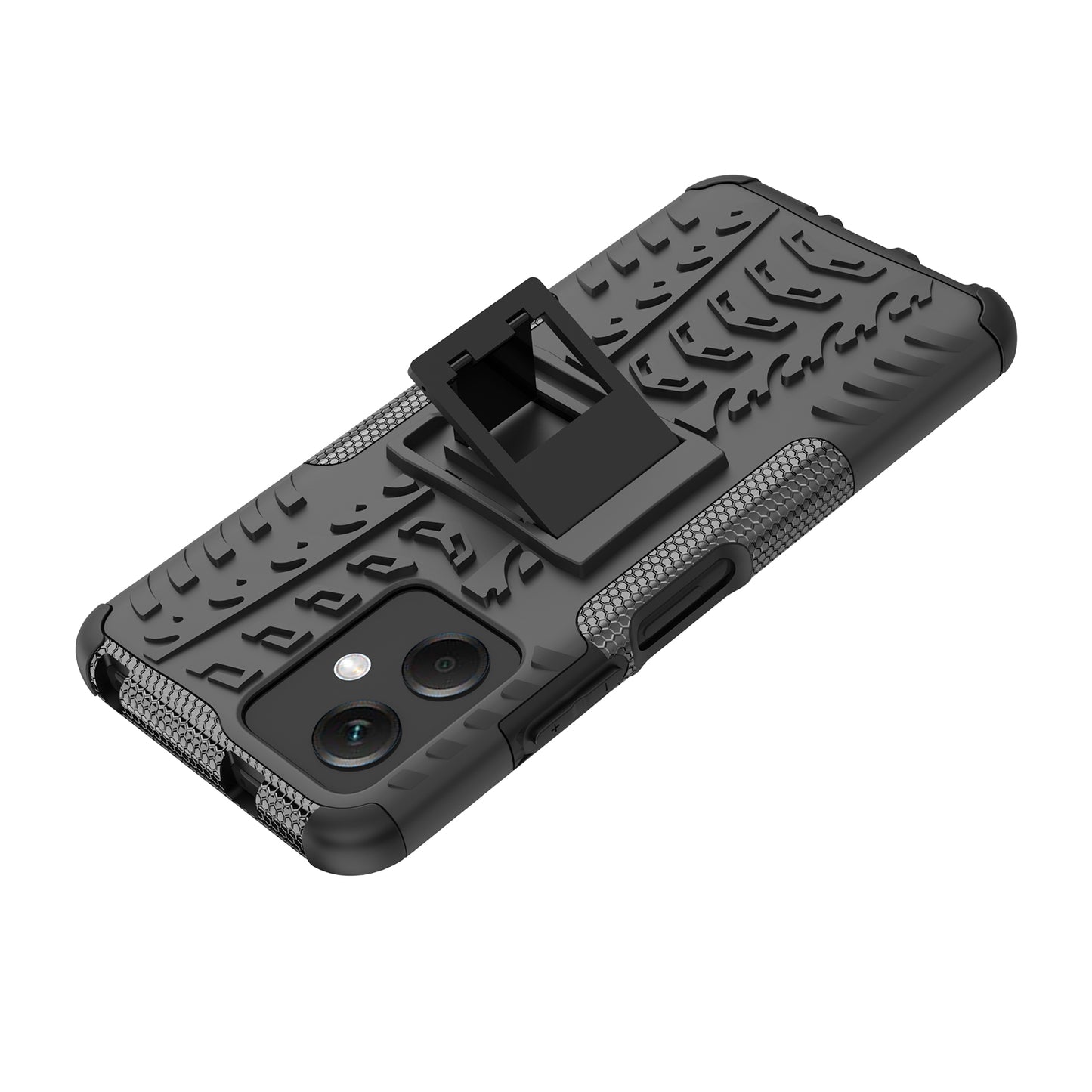 For Xiaomi Redmi Note 12 5G (Global) / (India) / (China) / Poco X5 5G Hard PC+TPU Rugged Tire Pattern Shock-absorbing Phone Case Kickstand Back Cover
