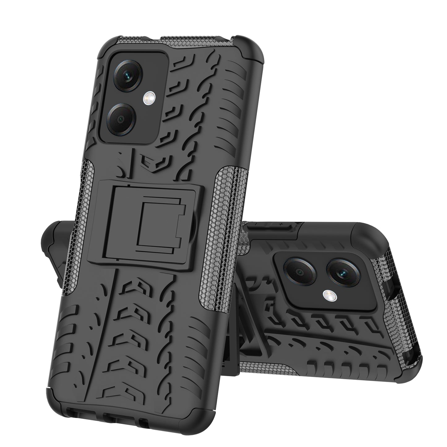 For Xiaomi Redmi Note 12 5G (Global) / (India) / (China) / Poco X5 5G Hard PC+TPU Rugged Tire Pattern Shock-absorbing Phone Case Kickstand Back Cover