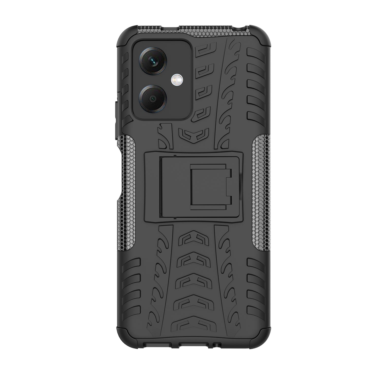 For Xiaomi Redmi Note 12 5G (Global) / (India) / (China) / Poco X5 5G Hard PC+TPU Rugged Tire Pattern Shock-absorbing Phone Case Kickstand Back Cover